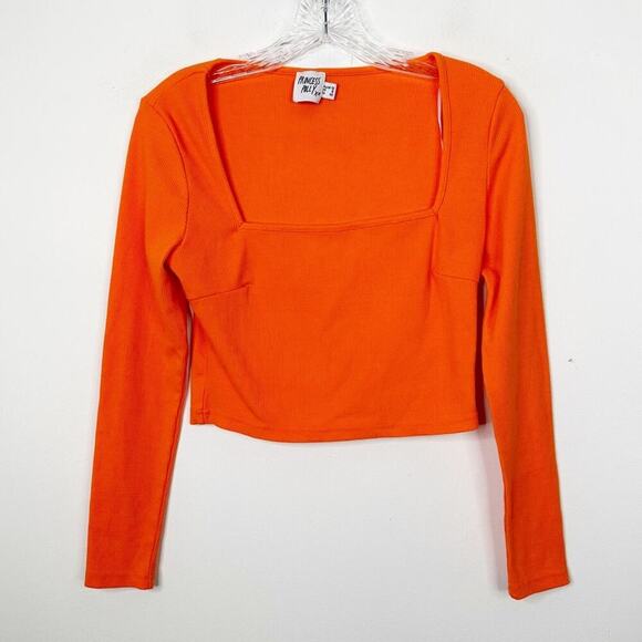PRINCESS POLLY | Orange Ribbed Long Sleeve Crop Square Neck Kinsey Top Sz. 8 - Picture 3 of 5